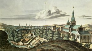 Perspectiva da cidade de Glasgow do nordeste (gravura colorida)